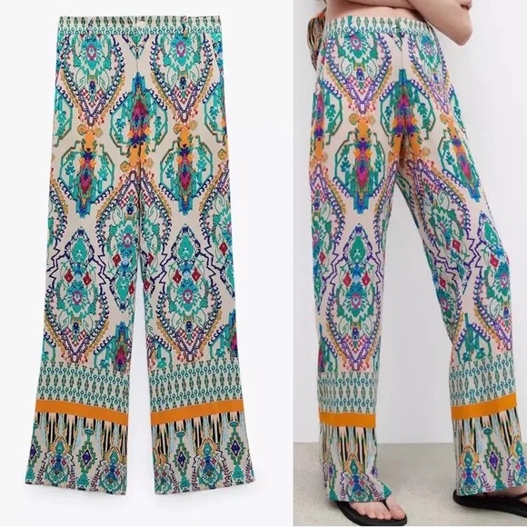 Johnny Was Pants - NWOT | ZARA BOHO FLARE PRINTED HIGH WAIST TROUSER BEACH COVER UP FLOWY PANTS